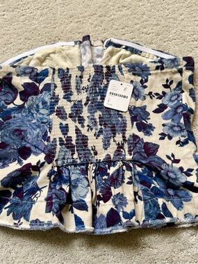 Free People Floral Smocked Bust Tube Top in Blue and Cream